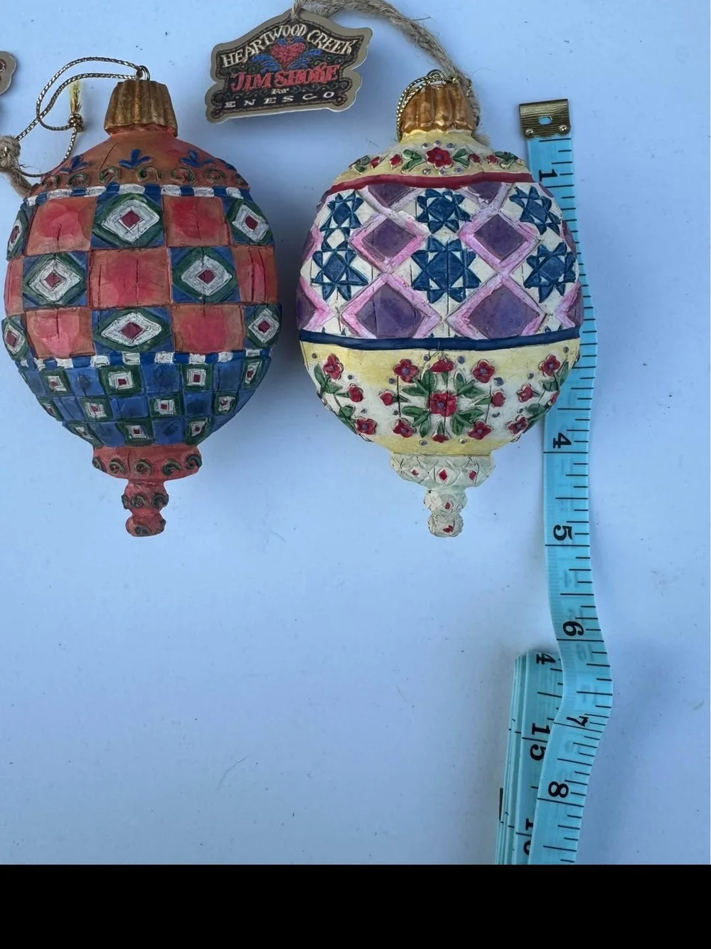 Jim Shore Multicolor Folk-Art Blue Red Cream Green Ornaments